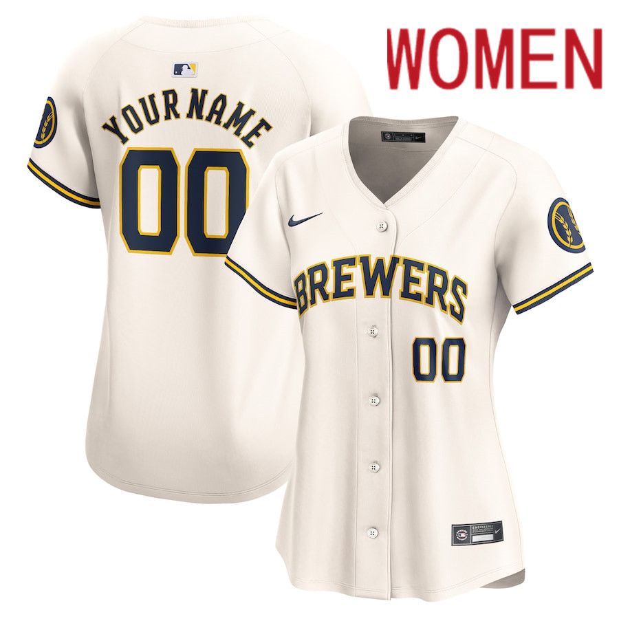 Women Milwaukee Brewers Nike Cream Home Limited Custom MLB Jersey->customized mlb jersey->Custom Jersey